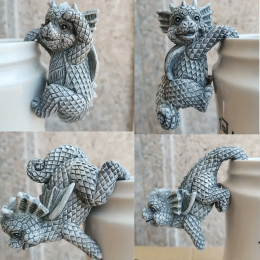 4pcs Planter Pot Hanger Miniatures, Fairy Garden Flower Pot Dragon Resin Statues, 3D Craft Climbing Decoration For Home Office Desktop Ornaments - Han