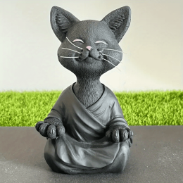 1pc Whimsical Cat Sculpture, Buddha Meditating Cat Statue, Cat Lover Gifts, Fairy Garden Animals, Decorations For Patio Yard Lawn Porch Desktop - Blac