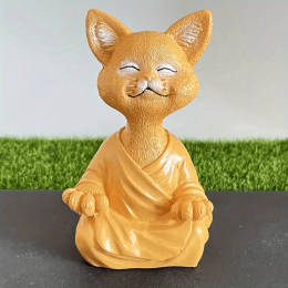 1pc Whimsical Cat Sculpture, Buddha Meditating Cat Statue, Cat Lover Gifts, Fairy Garden Animals, Decorations For Patio Yard Lawn Porch Desktop - Oran