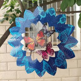 Creative 3D Kinetic Stainless Steel Wind Spinner Outdoor Garden Hanging Decoration Mandala Butterfly Design Wind Chime Spinner - Butterfly - 30cm 12in