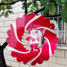 Creative 3D Kinetic Stainless Steel Wind Spinner Outdoor Garden Hanging Decoration Mandala Butterfly Design Wind Chime Spinner - Santa - 30cm 12inch