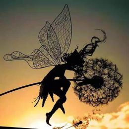 Dandelion Figurine Fairies Pixies Dancing Fairy Statue Steel Wires Fairy Garden Miniature Sculpture Mythical Garden Yard Decor - G