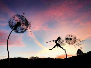 Dandelion Figurine Fairies Pixies Dancing Fairy Statue Steel Wires Fairy Garden Miniature Sculpture Mythical Garden Yard Decor - D