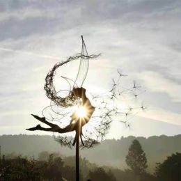 Dandelion Figurine Fairies Pixies Dancing Fairy Statue Steel Wires Fairy Garden Miniature Sculpture Mythical Garden Yard Decor - H