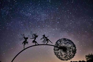 Dandelion Figurine Fairies Pixies Dancing Fairy Statue Steel Wires Fairy Garden Miniature Sculpture Mythical Garden Yard Decor - B