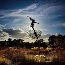 Dandelion Figurine Fairies Pixies Dancing Fairy Statue Steel Wires Fairy Garden Miniature Sculpture Mythical Garden Yard Decor - A