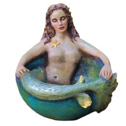Halloween Ornament 2022,Garden Ornament Sculpture Decoration Resin Mermaid Bowl Ocean Goddess Sculpture Craft Ornament - blue
