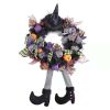 Halloween Decor Wreath Witch Legs Hanging Witch Wired Ribbon Wreath Door Decor - COLOR 1