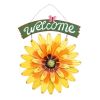 Yellow African Daisy Iron Wall Art Decor Door Welcome Plaque Sign Garden Villa Metal Door Hanging Ornament - Default
