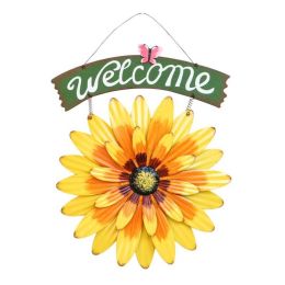Yellow African Daisy Iron Wall Art Decor Door Welcome Plaque Sign Garden Villa Metal Door Hanging Ornament - Default