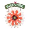 Red African Daisy Iron Wall Art Decor Door Welcome Plaque Sign Garden Villa Metal Door Hanging Ornament - Default