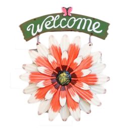 Red African Daisy Iron Wall Art Decor Door Welcome Plaque Sign Garden Villa Metal Door Hanging Ornament - Default