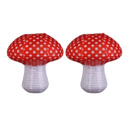 8 Inches 2 Pcs Chinese Style Paper Lantern Mushroom Decorative Hanging Lanterns for Garden Party Decoration - Default