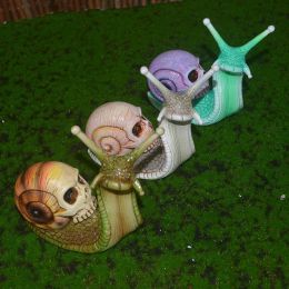 Halloween Skeleton Snail Skull Sculpture Garden Home Decoration Resin Crafts - blue