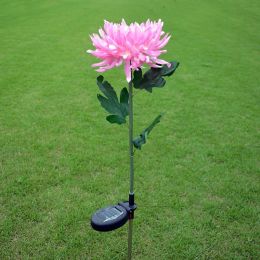 LED Chrysanthemum Flower Stake Light Solar Energy Rechargeable for Outdoor Garden - Pink