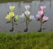 LED Magnolia Flower Stake Light Solar Energy Rechargeable for Outdoor Garden - Yellow