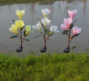 LED Magnolia Flower Stake Light Solar Energy Rechargeable for Outdoor Garden - Yellow