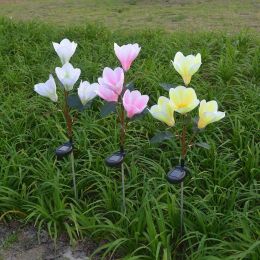 LED Magnolia Flower Stake Light Solar Energy Rechargeable for Outdoor Garden - Pink