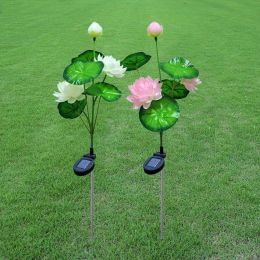 Lotus Flower Shape Lawn Lamps 3 LED Lighting Waterproof Solar Lamp - White