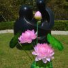Lotus Flower Shape Lawn Lamps 3 LED Lighting Waterproof Solar Lamp - Pink