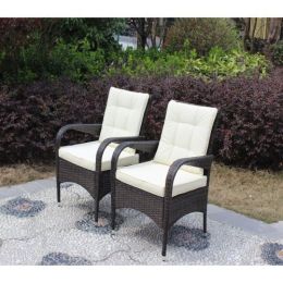 2-Piece Liberatore Dining Chairs with Cushions (Beige Cushion) - Wicker/Rattan