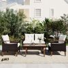 4-Piece Garden Furniture;  Patio Seating Set;  PE Rattan Outdoor Sofa Set;  Wood Table and Legs;  Brown and Beige - Beige