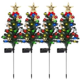 4Packs Solar Christmas Tree Lights Xmas Garden Decorations Tree Stake Lamp with Constant and Flashing Mode - Tree Light