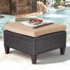 Outdoor Patio Furniture Wicker Ottoman Seat with Cushion;  All Weather Foot Rest Stool Coffee Table;  Easy to Assemble - Khaki