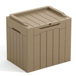 All Weather 28 Gallon Patio Deck Box with Seat - Light Brown - Resin