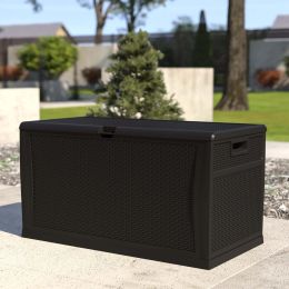 120 Gallon Plastic Deck Box - Outdoor Waterproof Storage Box for Patio Mats; Gardening Tools and Pool Toys - black - Polypropylene