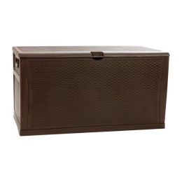 120 Gallon Plastic Deck Box - Outdoor Waterproof Storage Box for Patio Mats; Gardening Tools and Pool Toys - brown - Polypropylene