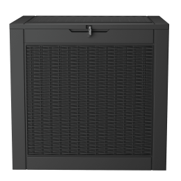 32 Gallon Outdoor Resin Wicker Deck Storage Box; Black - black - Resin