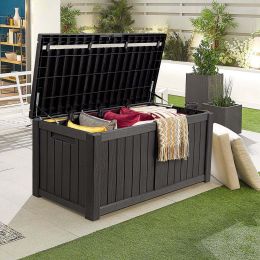 Outdoor Storage Box 120 Gallon Waterproof Deck Box for Furniture Outdoor Storage; Black - black - resin plastic