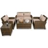 5 Pieces Patio Furniture Set Outdoor Conversation Furniture Sets with Glass Tables Soft Cushion Sectional Sofa Sets PE Rattan Chairs for Bistro Garden