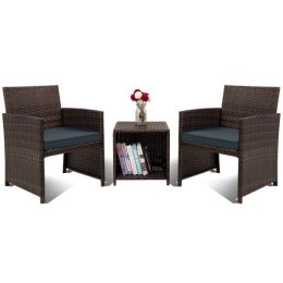 Cpintltr 3 Pieces Outdoor Patio Wicker Furniture Sets Patio Conversation Sets PE Rattan Chair with Soft Cushions Lawn Poolside Chairs for Balcony Gard