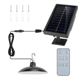 Solar Shed Lights Dimmable Timing Dusk To Dawn Sensor Hanging Lamp IP65 Waterproof Remote Control Pendant Light For Garden Patio  - Single Head - Whit