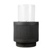20"Tall Modern Ribbed Fountain Cement Cylindrical Water Feature with Light for garden & backyard - as Pic