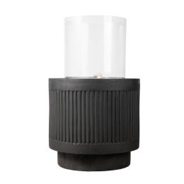 20"Tall Modern Ribbed Fountain Cement Cylindrical Water Feature with Light for garden & backyard - as Pic