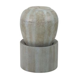 32"Tall Cement Urn Fountain Gray Green Tranquility Lawn Water Feature for Backyard or Garden - as Pic