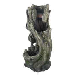 35"Tall Polyresin Fountain Water Feature with Light Curved Tree Trunk Design for garden or lawn - as Pic