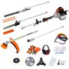 10 in 1 Multi-Functional Trimming Tool; 33CC 2-Cycle Garden Tool System with Gas Pole Saw; Hedge Trimmer; Grass Trimmer; and Brush Cutter EPA Complian