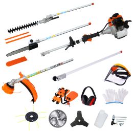10 in 1 Multi-Functional Trimming Tool; 33CC 2-Cycle Garden Tool System with Gas Pole Saw; Hedge Trimmer; Grass Trimmer; and Brush Cutter EPA Complian