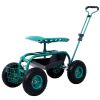 Rolling Garden Scooter Garden Cart Seat with Wheels and Tool Tray; 360 Swivel Seat; Green - as Pic