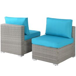 Outdoor Garden Patio Furniture 2-Piece PE Rattan Wicker Sectional Cushioned Sofa Chair with Cushions - as Pic