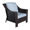 Outdoor Patio Garden Wicker Club Chair with Cushions; Set of 2; Light Blue - as Pic