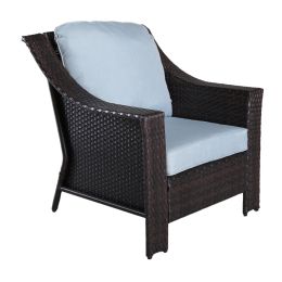 Outdoor Patio Garden Wicker Club Chair with Cushions; Set of 2; Light Blue - as Pic