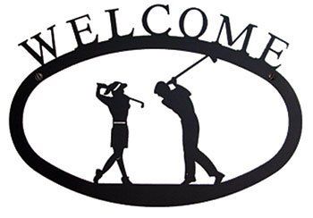 Two Golfers - Welcome Sign Large - WEL-156-L