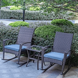 3 Piece Wicker Patio Furniture Sets;  Outdoor Wicker Rocking Chairs Patio Bistro Set;  Rattan Chairs Patio Furniture Set for Porch Lawn Poolside Backy