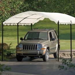 TOPMAX Outdoor Patio 13ft.Lx10ft.W Iron Carport Shelter Garage Tent; Garden Storage Shed with Anchor Kit; White - as Pic