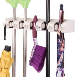 Wall-mounted Mop Holder Hanger with 5 Positions  - white